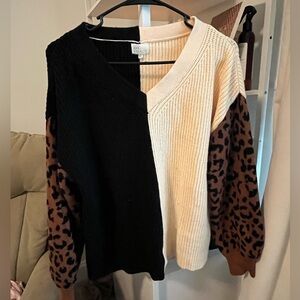 Der Elly color block sweater leopard